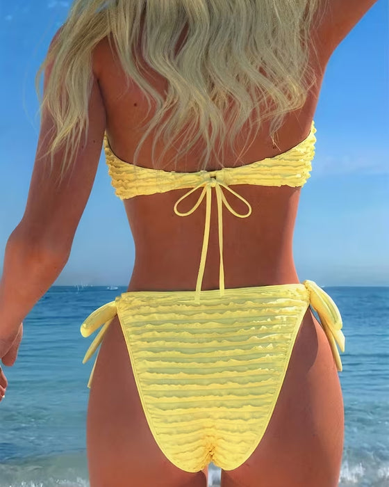 Bikini Halter Dyp V Hjerte Rynket