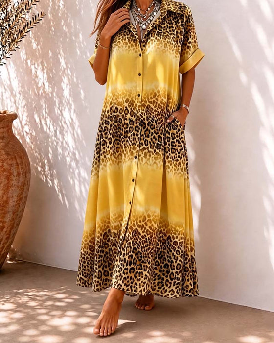 Kjole Krage Leopard Trykk Gradient Skjorte
