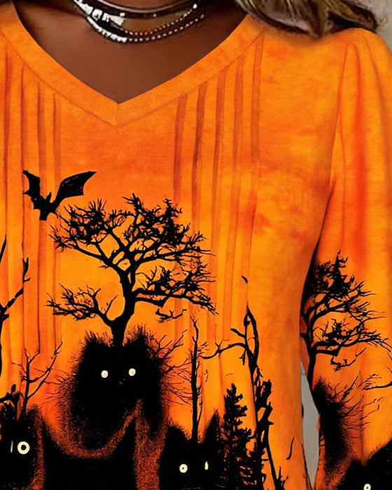 Topp V-Hals Rynket Halloween Langermet