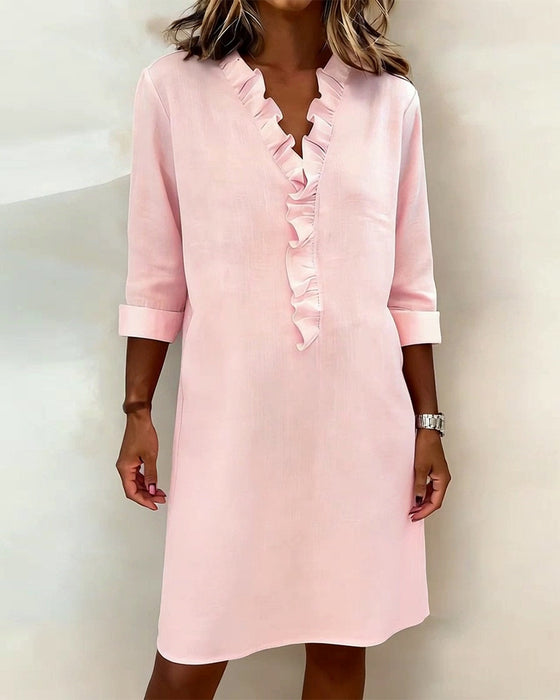 Kjole Rysjet V-Hals Ensfarget