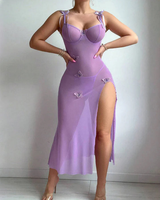 Mesh-Sommerfugl Høy Splitt Selvsmykk Kjole