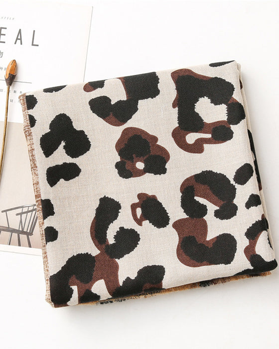 Dame Skjerf Leopard Lappeteppe Trykk Frynser Sjal