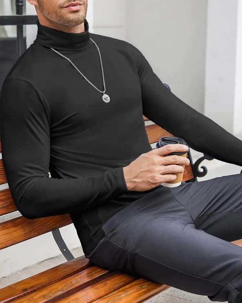 Bluse Høy Hals Slim Fit Solid Mann