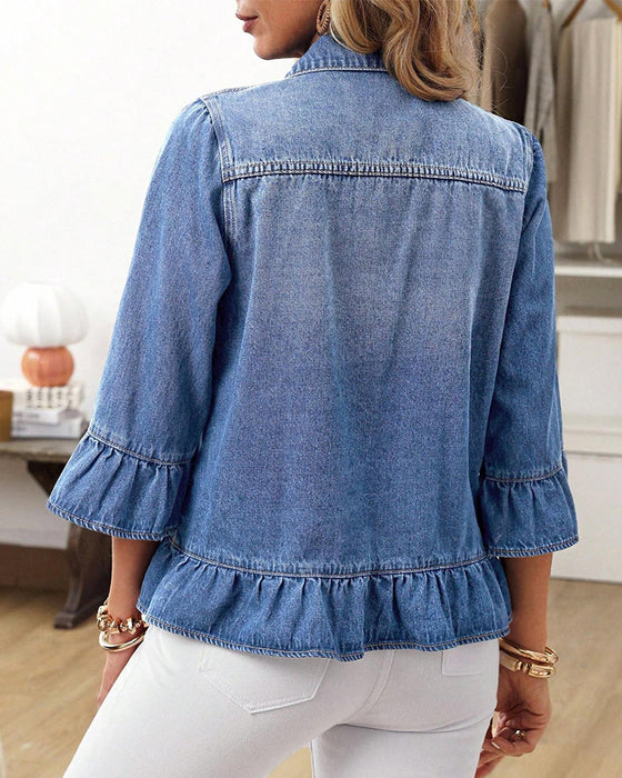 Jakke Flutter Erme Kuttet Denim