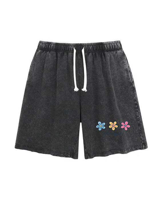 Shorts Blomstertrykk Elastisk Snøring