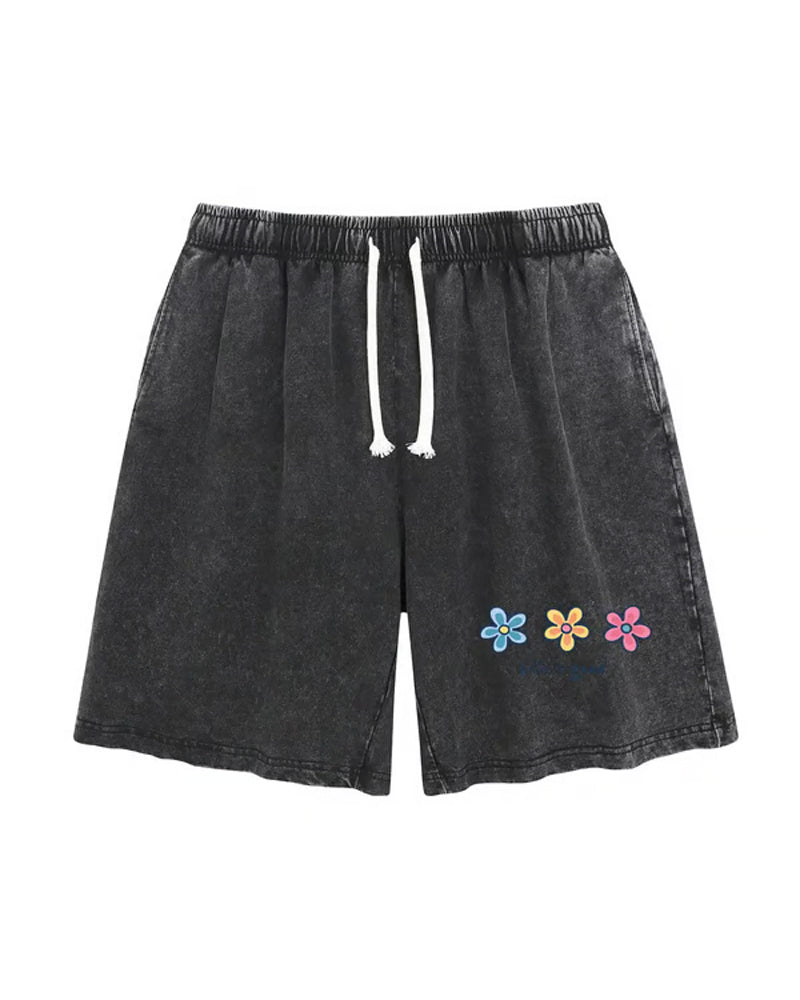 Shorts Blomstertrykk Elastisk Snøring