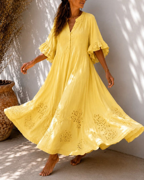 Kjole V-Hals Ruffle Rynket