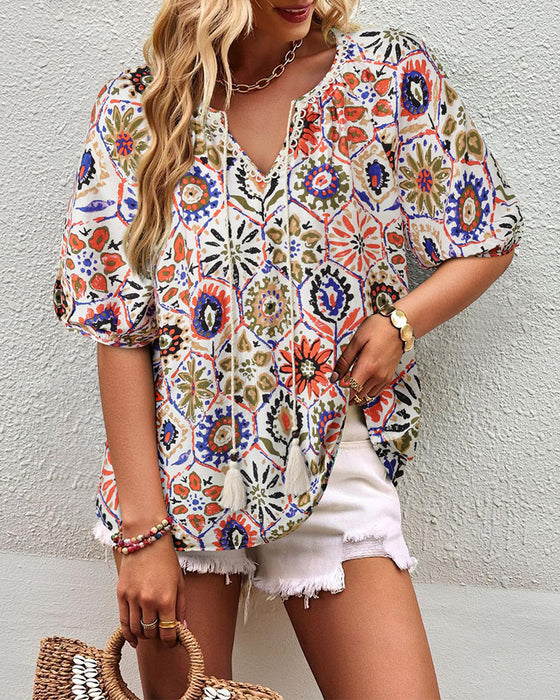 Bluse Bohemisk Trykk Dusker