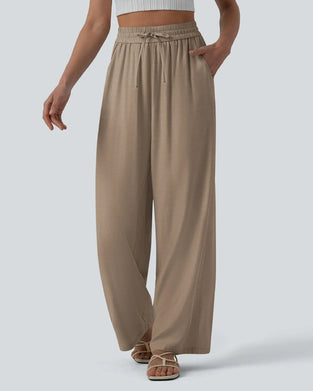 Bukser Elastisk Midje Bred Ben Knyte Casual