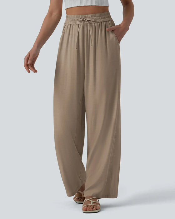 Bukser Elastisk Midje Bred Ben Knyte Casual