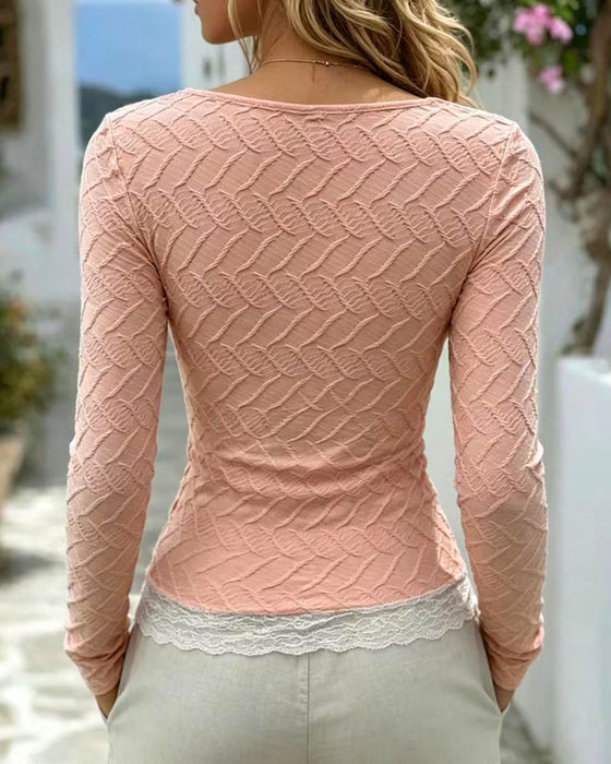 Topp Firkantet Hals Blonde Patchwork Lang Erme Figursydd