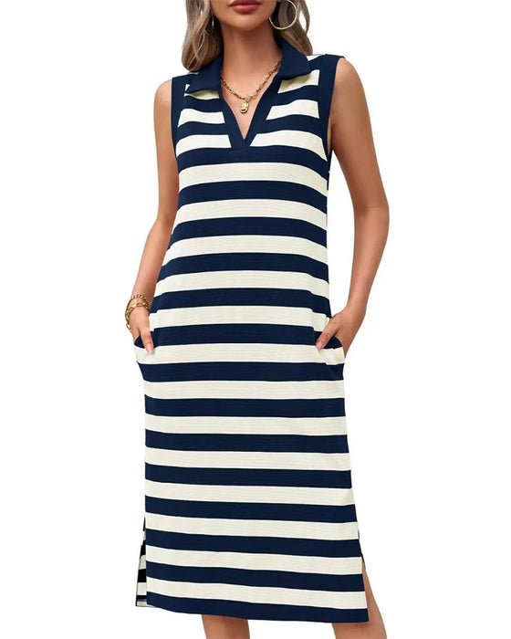 Kjoler Stripe V-Hals Polo Krage Casual