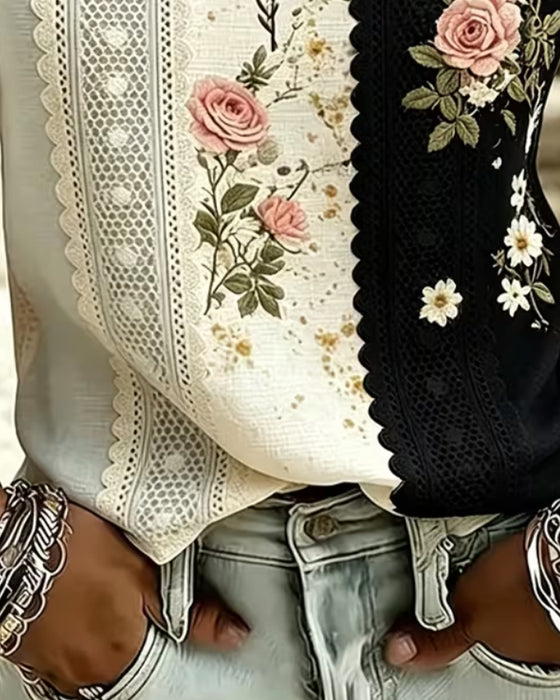 Bluse Kontrast Blonder Rose Trykk