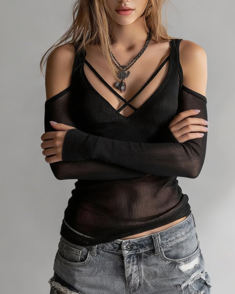 Bluse Kors Og Tvers V-Hals Off-Shoulder