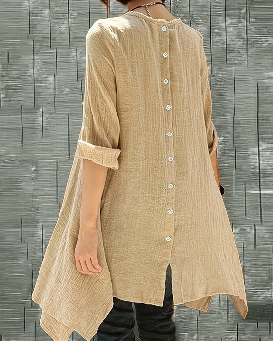 Bluse Asymmetrisk Kant Knappefront Midi