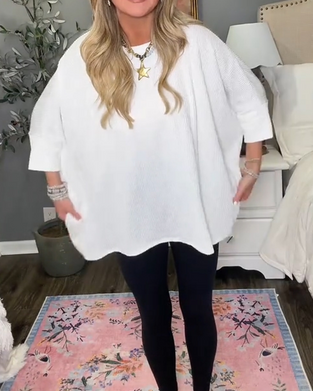 Strikket Topp Rundhalset Flagermuserme Loose Fit
