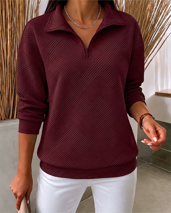 Sweatshirt Ensfarget Halv Glidelås Jakkeslagkrage