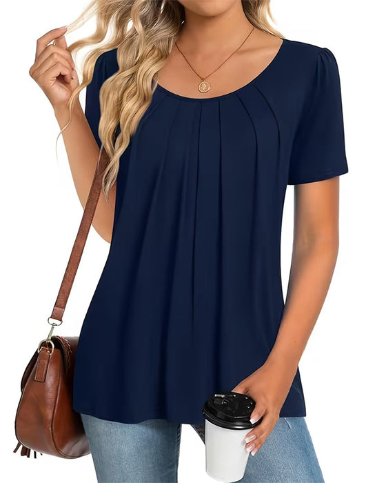 T-Shirt Plissert Casual Kort Erme