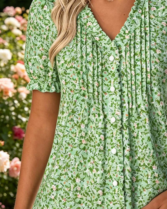 Bluse V-Hals Blomstret Trykk
