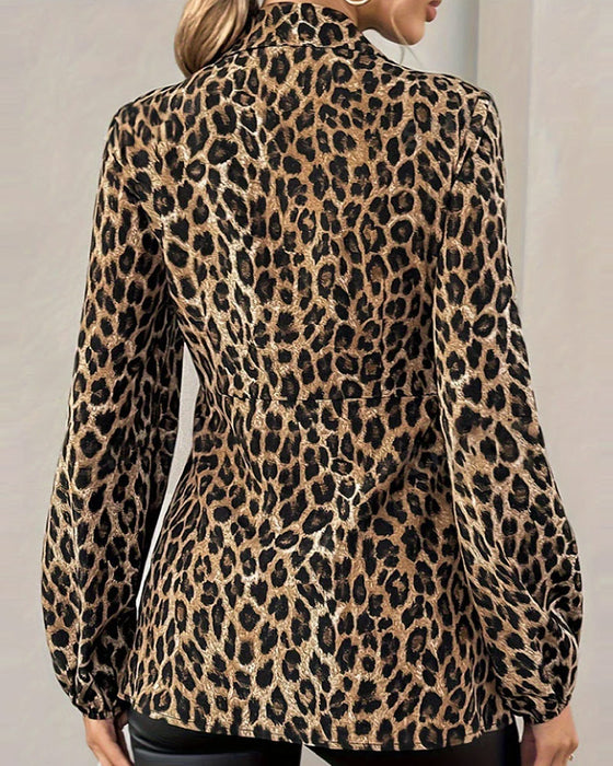 Topp Leopard Trykk Krage Bandasje Midje