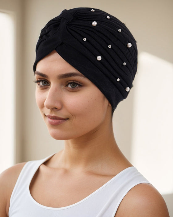Lue Perle Plissert Forhåndsknytt Turban