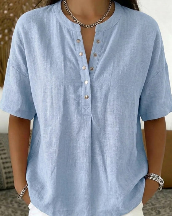 Bluse Solid Farge Casual Kort Erme