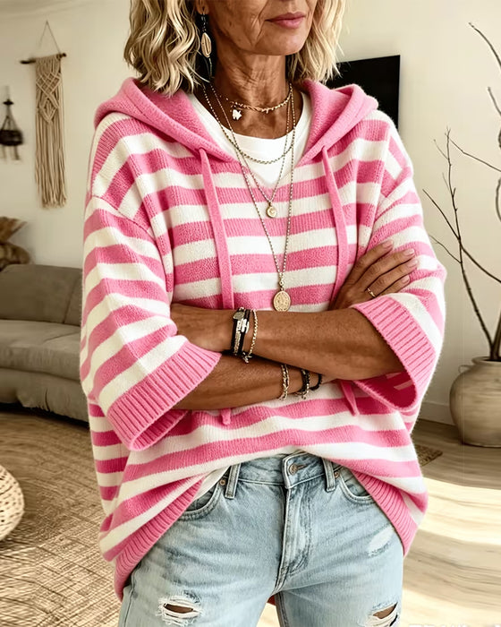 Sweater Stripe Hetta Løs Tre Kvart Erme