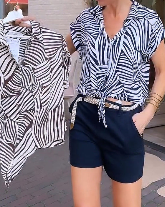 Bluse Sebra Trykk Jakkeslag Kort Erme
