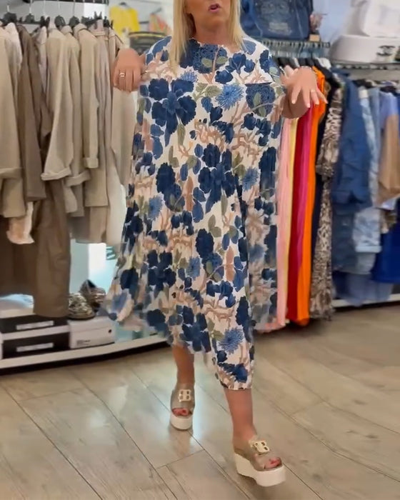 Kjole Rundhals Blomstertrykk Elegant