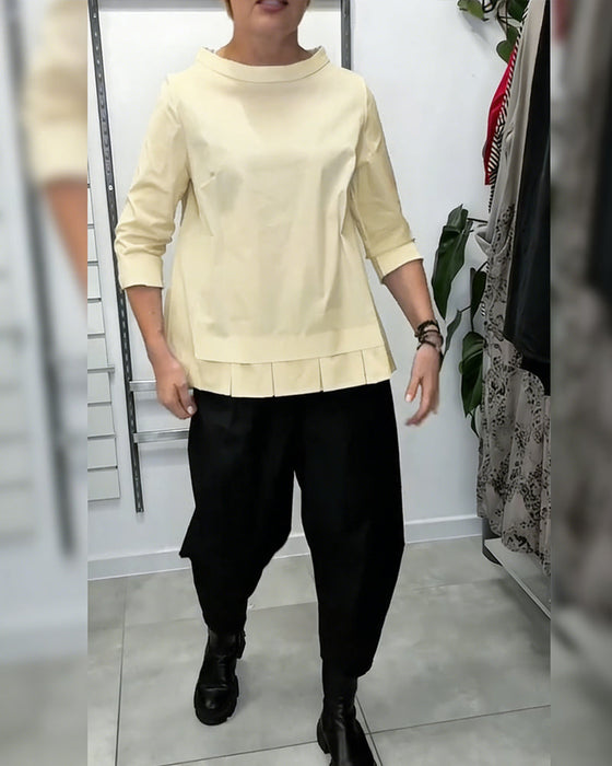 100% Bomull Bluse Vid Krage Ensfarget Casual