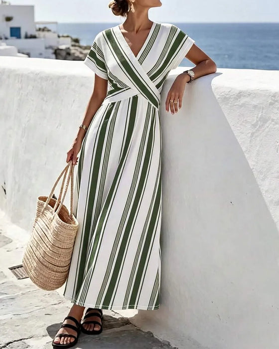 Kjole Kors V-Hals Stripe Omslutt Lang
