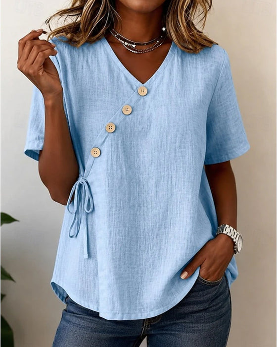 Bluse V-Hals Knapp Kors Slips