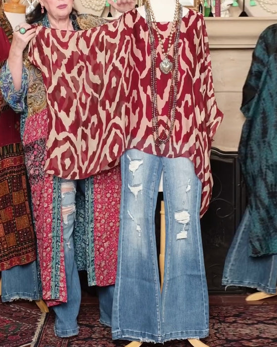 Bluse Flagermuserm Trykk Langermet