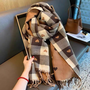 Cozy Heart Plaid Scarf – Myk Vinterwrap For Jenter Eller Par