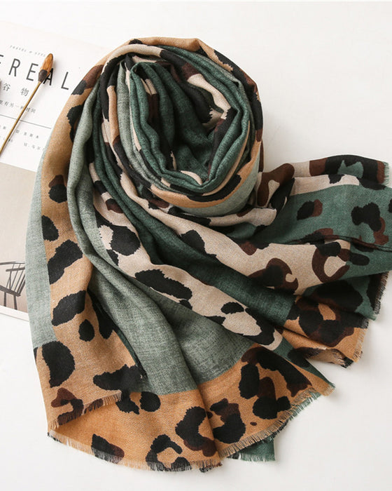 Dame Skjerf Leopard Lappeteppe Trykk Frynser Sjal