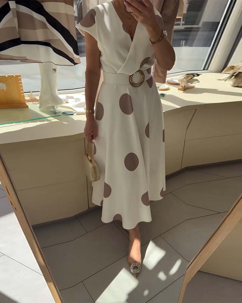 Kjole Prikket V-Hals Midjestrammende