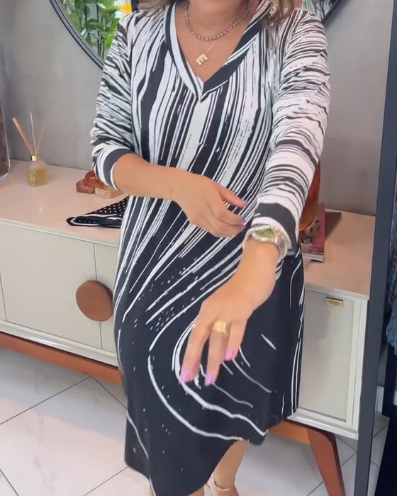 Kjole Bølgemønster V-Hals