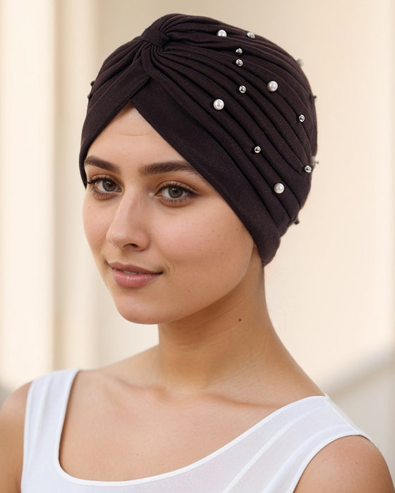 Lue Perle Plissert Forhåndsknytt Turban