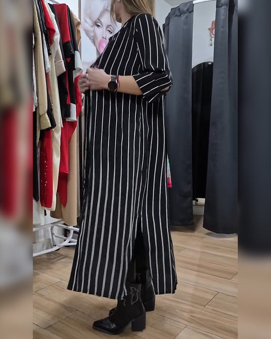 Kåpe Skjorte Krage Knapp Stripe Splitt