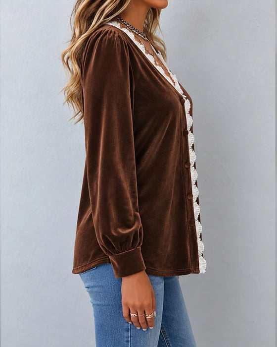 Bluse Fløyel Blonde Spliced
