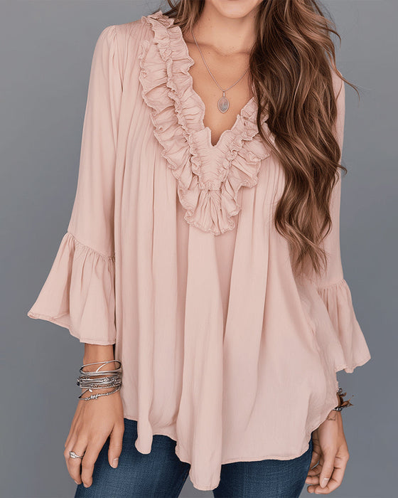 Bluse Elegant V-Hals Rysj