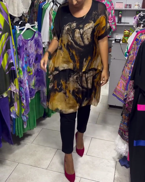 Topp Rund Hals Løs Casual Trykt