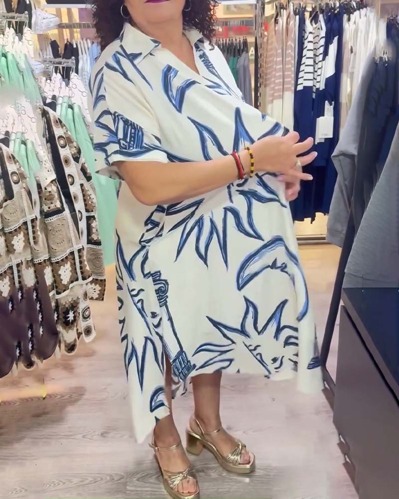 Kjole Jakkeslag Trykt Løs Uformell