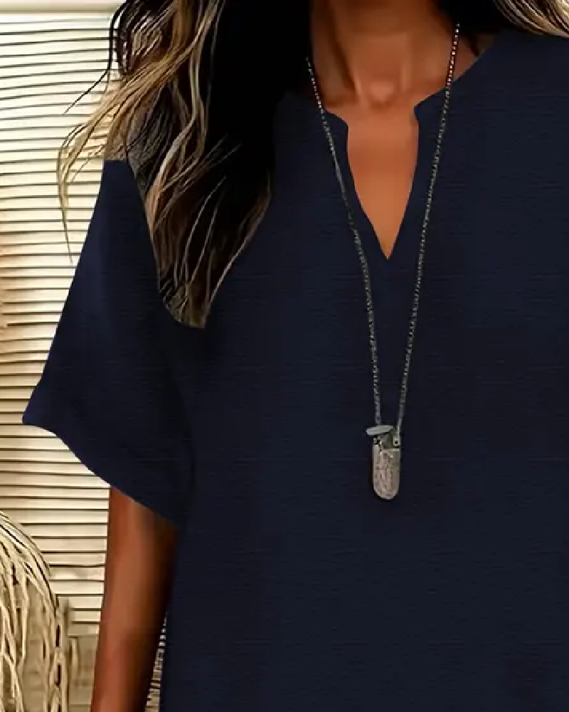 Kjole V-Utringning Kortsermet Ensfarget Slire