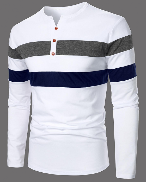 T-Shirt Rundhalset Stripet Langermet Menn