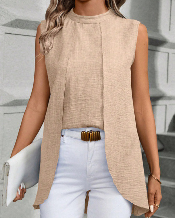 Elegant ensfarget ermeløs topp