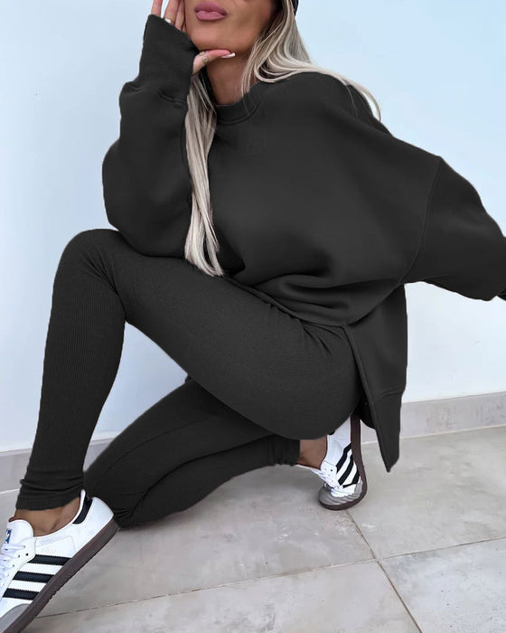 Sett Slim Bukse Løs Sweatshirt
