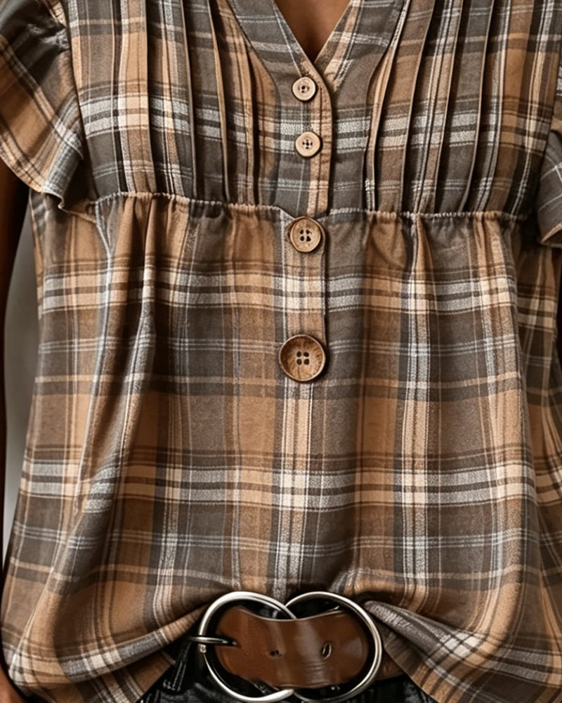 Bluse Brun Gingham Flutter Erme