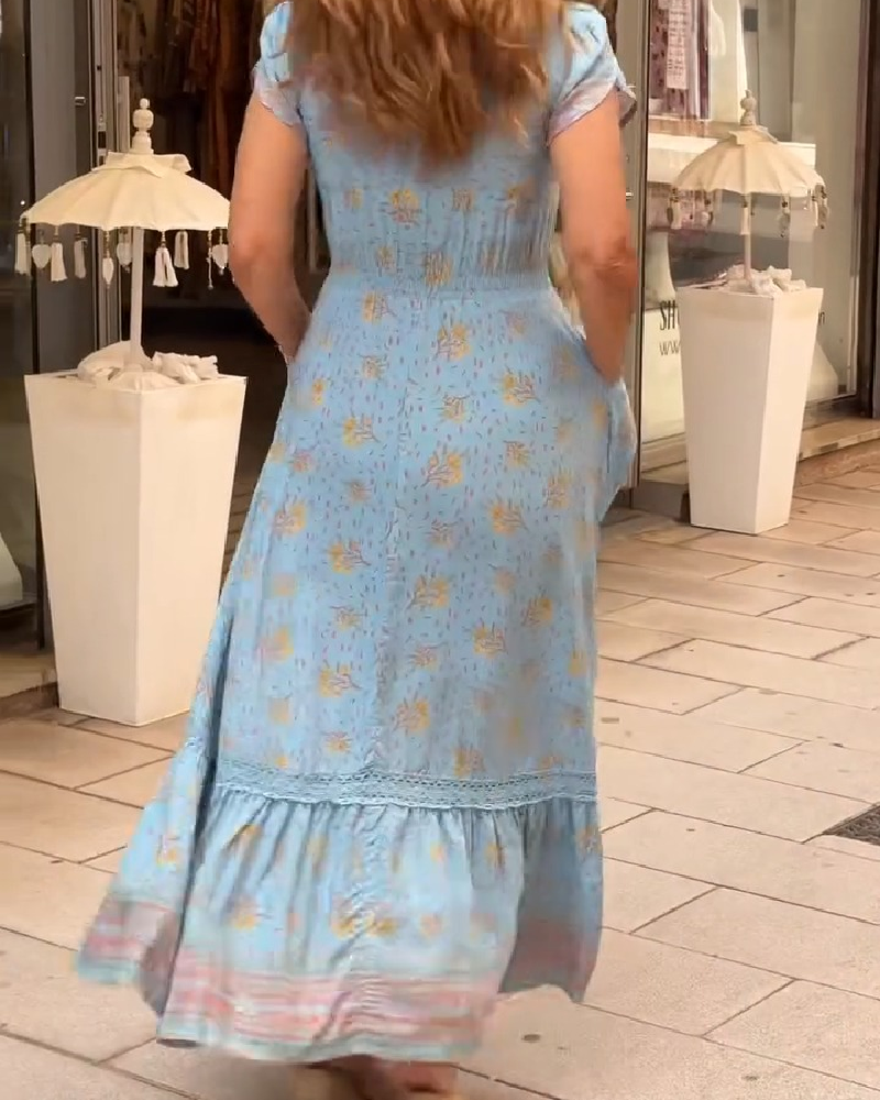 Kjole Blomstret Lang Midjedefinert