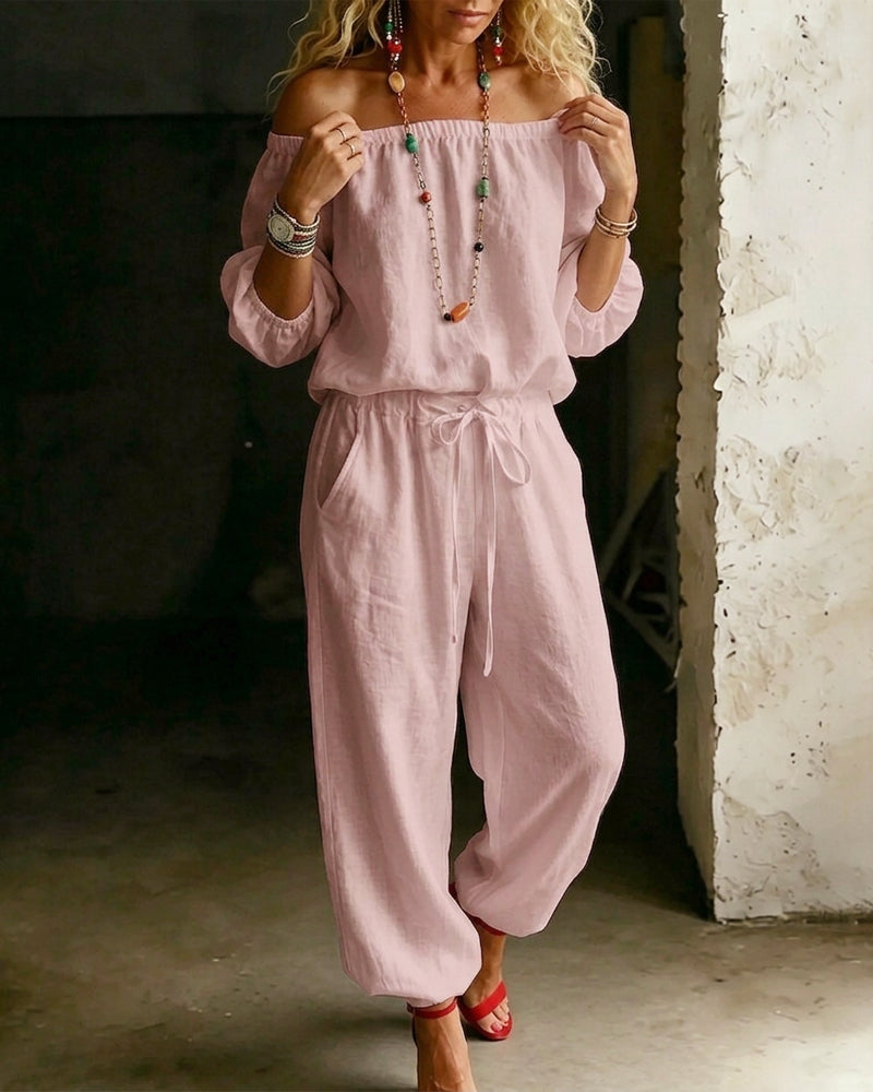 Jumpsuit Off-Shoulder Knyt Midje Innsnørt Midje